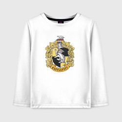 Лонгслив хлопковый детский Hufflepuff факультет университета Хогвартс с барсу, цвет: белый