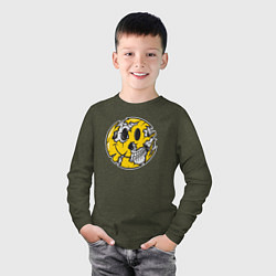 Лонгслив хлопковый детский Smile skull, цвет: меланж-хаки — фото 2
