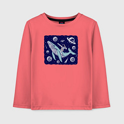 Лонгслив хлопковый детский Кит и космонавт, цвет: коралловый