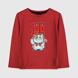 Лонгслив хлопковый детский Кот на удачу, цвет: красный