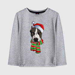 Детский лонгслив Новогодний питбуль