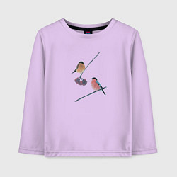 Лонгслив хлопковый детский Снегири на ветке рябины, цвет: лаванда