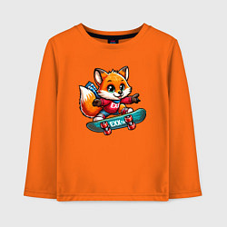Лонгслив хлопковый детский Лисёнок крутой скейтбордист - нейроарт, цвет: оранжевый