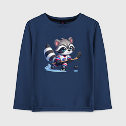Лонгслив хлопковый детский Енотик хоккейный форвард - нейроарт, цвет: тёмно-синий
