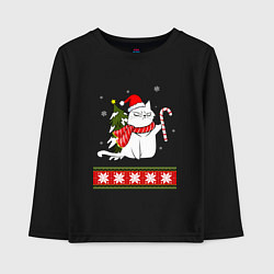 Лонгслив хлопковый детский New year cat with candy, цвет: черный