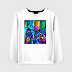 Лонгслив хлопковый детский Скейтбордист Барт Симпсон в кибермаске - неоновое, цвет: белый