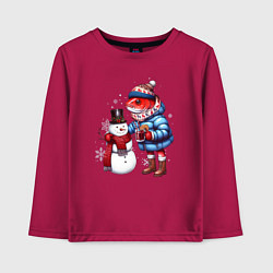 Лонгслив хлопковый детский Рыба и снеговик, цвет: маджента