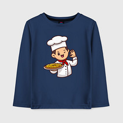 Лонгслив хлопковый детский Поварёнок с пиццей, цвет: тёмно-синий