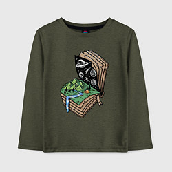 Лонгслив хлопковый детский Книга приключений, цвет: меланж-хаки