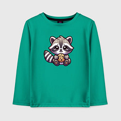 Лонгслив хлопковый детский Милый енотик с печенькой, цвет: зеленый