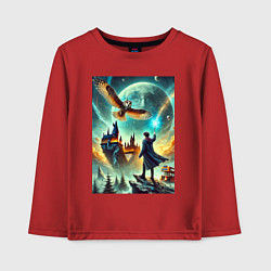 Лонгслив хлопковый детский Harry Potter and owl - Hogwarts, цвет: красный