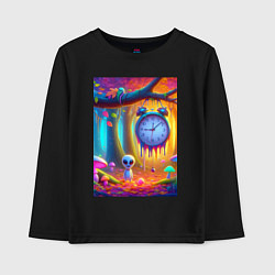 Лонгслив хлопковый детский Психоделический осенний фрагмент с будильником, цвет: черный