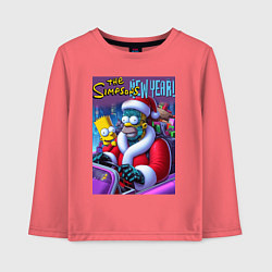 Лонгслив хлопковый детский Кибер Гомер Симпсон с сыном за рулём автомобиля, цвет: коралловый