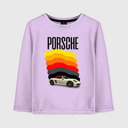 Лонгслив хлопковый детский Автомобиль Porsche на фоне флага ФРГ, цвет: лаванда