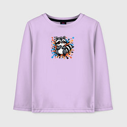 Лонгслив хлопковый детский Енот и разноцветные брызги, цвет: лаванда