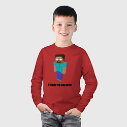 Лонгслив хлопковый детский Herobrine i want to believe, цвет: красный — фото 2