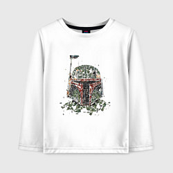 Лонгслив хлопковый детский Мандалорский шлем мазайка, цвет: белый