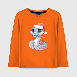 Лонгслив хлопковый детский Голубая новогодняя змея с подарком, цвет: оранжевый