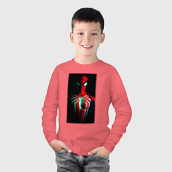 Лонгслив хлопковый детский Новый человек паук в темноте, цвет: коралловый — фото 2