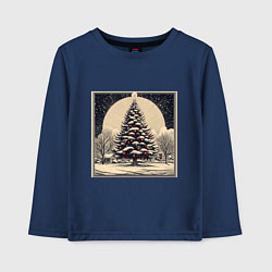 Лонгслив хлопковый детский Марка с наряженной елкой - нейросеть, цвет: тёмно-синий