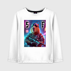 Лонгслив хлопковый детский Capybara soldier - special forces, цвет: белый