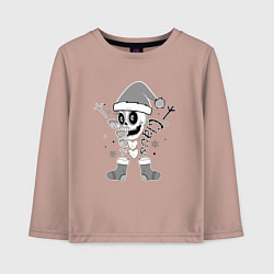 Лонгслив хлопковый детский Новогодний скелетик чб, цвет: пыльно-розовый