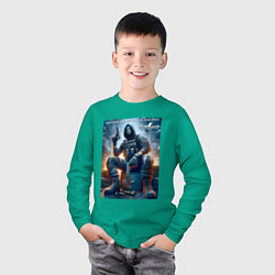 Лонгслив хлопковый детский One shot one kill no luck just skill - motto, цвет: зеленый — фото 2