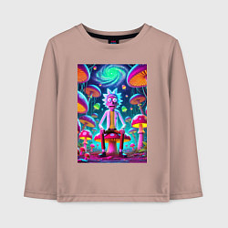Лонгслив хлопковый детский Рик среди неоновых грибов - нейроарт фантазия, цвет: пыльно-розовый