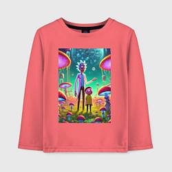 Лонгслив хлопковый детский Morty and Rick on a neon planet, цвет: коралловый