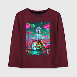 Лонгслив хлопковый детский Рик на космическом мотоцикле - нейроарт, цвет: меланж-бордовый
