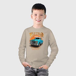 Лонгслив хлопковый детский Ретро гараж и автомобиль Chevrolet Apache, цвет: миндальный — фото 2