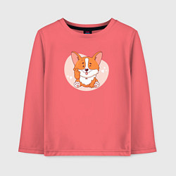 Детский лонгслив Щенок корги показывает лапой жест - сердечко