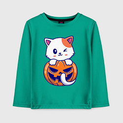 Лонгслив хлопковый детский Halloween meow, цвет: зеленый