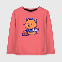 Лонгслив хлопковый детский Котик почтальон, цвет: коралловый