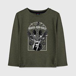 Лонгслив хлопковый детский Электрогитара с крыльями и колонками : Рок-н-ролл, цвет: меланж-хаки