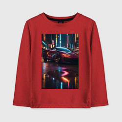 Лонгслив хлопковый детский Суперкар и неон, цвет: красный
