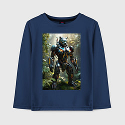Лонгслив хлопковый детский Кибер-пантера вышла на охоту, цвет: тёмно-синий