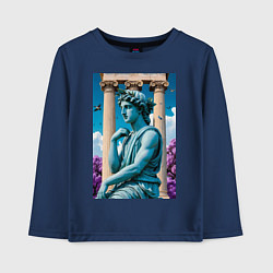 Лонгслив хлопковый детский Античный персонаж на фоне колонн, цвет: тёмно-синий