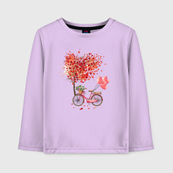 Лонгслив хлопковый детский Велосипед с сердечным деревом и цветами, цвет: лаванда