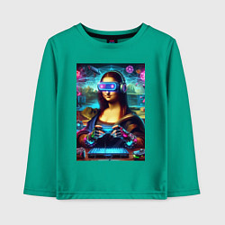 Лонгслив хлопковый детский Mona Lisa is an avid gamer - cyberpunk, цвет: зеленый