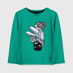 Лонгслив хлопковый детский Космическая красотка, цвет: зеленый