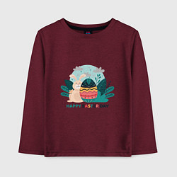 Лонгслив хлопковый детский Пасхальный кролик с надписью, цвет: меланж-бордовый