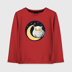 Лонгслив хлопковый детский Белая сова, спящая на луне, цвет: красный