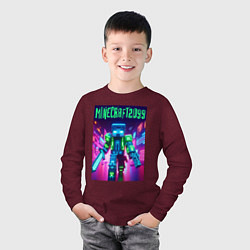 Лонгслив хлопковый детский Minecraft 2099 - neon glow fantasy, цвет: меланж-бордовый — фото 2
