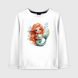 Лонгслив хлопковый детский Милая русалка с жемчугом, цвет: белый