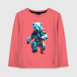 Лонгслив хлопковый детский Белый медвежонок - киберпанк, цвет: коралловый