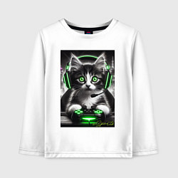 Детский лонгслив Котёнок командный геймер - киберспорт