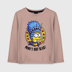 Лонгслив хлопковый детский Мардж Симпсон на фоне пиццы - панк жив, цвет: пыльно-розовый