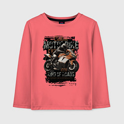 Лонгслив хлопковый детский Спортивный мотоцикл кастом байк, цвет: коралловый