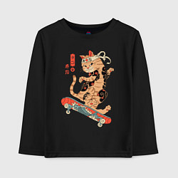 Детский лонгслив Кот самурай - скейтбордист